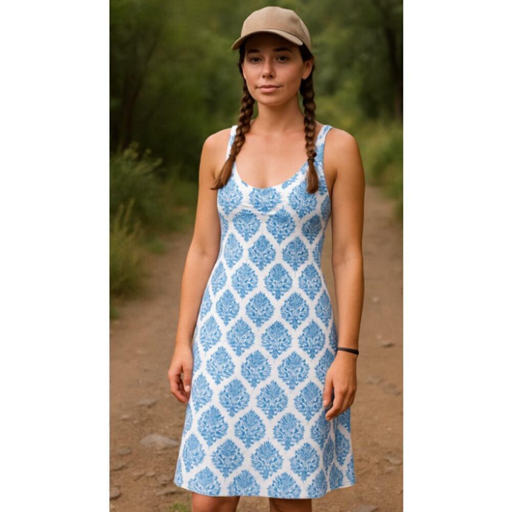 Carve Designs Blue and White Sleeveless Mini Dress